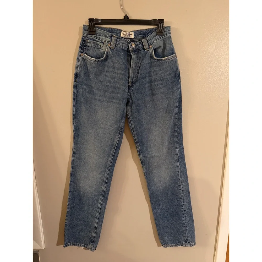 We The Free Free People High Rise Straight Leg Button Fly Blue Jeans Size 28
